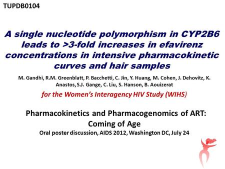 A single nucleotide polymorphism in CYP2B6 leads to >3-fold increases in efavirenz concentrations in intensive pharmacokinetic curves and hair samples.