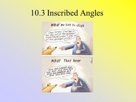 10.3 Inscribed Angles. Definitions Inscribed Angle – An angle whose vertex is on a circle and whose sides contain chords of the circle Intercepted Arc.