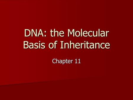 DNA: the Molecular Basis of Inheritance Chapter 11.