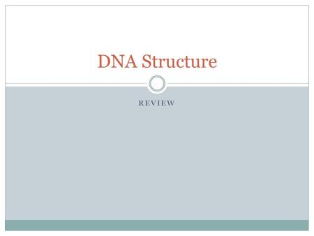 REVIEW DNA Structure. Deoxyribonucleic Acid DNA Deoxyribose sugar Double helix A -2-T, C-3-G Strands are complementary Purines: A and G Pyrimidines: T.