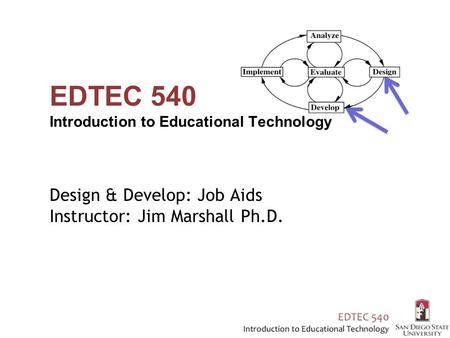 EDTEC 540 Introduction to Educational Technology Design & Develop: Job Aids Instructor: Jim Marshall Ph.D.