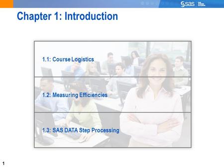 1 Chapter 1: Introduction 1.1: Course Logistics 1.2: Measuring Efficiencies 1.3: SAS DATA Step Processing.