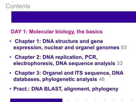 Molecular techniques in plant breeding, Cantho september 20061 DAY 1: Molecular biology, the basics Chapter 1: DNA structure and gene expression, nuclear.