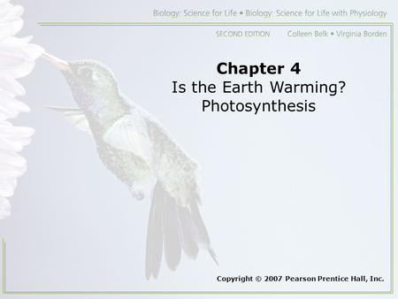 Chapter 4 Is the Earth Warming? Photosynthesis Copyright © 2007 Pearson Prentice Hall, Inc.