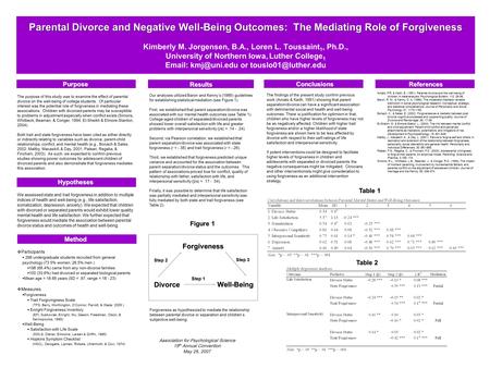 Parental Divorce and Negative Well-Being Outcomes: The Mediating Role of Forgiveness Parental Divorce and Negative Well-Being Outcomes: The Mediating Role.