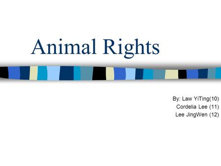 Animal Rights By: Law YiTing(10) Cordelia Lee (11) Lee JingWen (12)