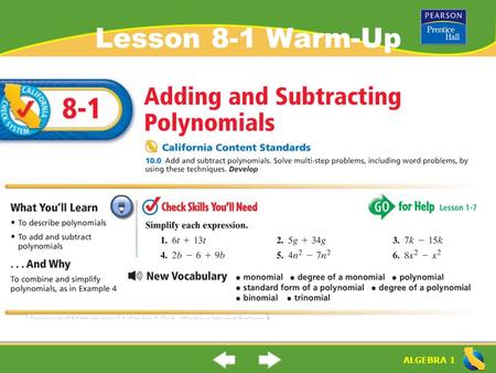 Lesson 8-1 Warm-Up.