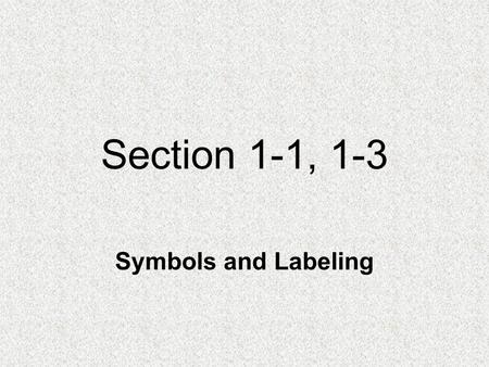 Section 1-1, 1-3 Symbols and Labeling. Vocabulary Geometry –Study of the set of points Space –Set of all points Collinear –Points that lie on the same.