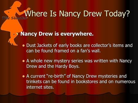 Nancy Drew is everywhere. Nancy Drew is everywhere. Dust Jackets of early books are collector’s items and can be found framed on a fan’s wall. Dust Jackets.