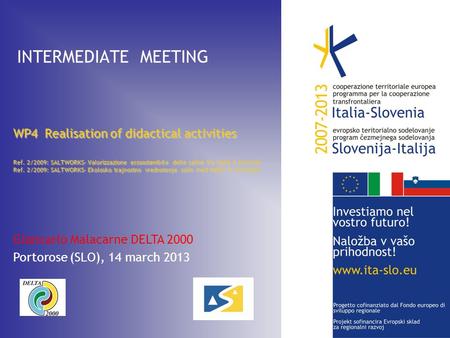 INTERMEDIATE MEETING WP4 Realisation of didactical activities Ref. 2/2009: SALTWORKS– Valorizzazione ecosostenibile delle saline tra Italia e Slovenia.