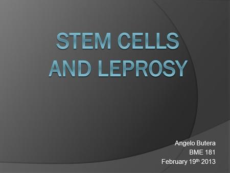 Angelo Butera BME 181 February 19 th 2013. What are stem cells?  Will self-renew – number of stem cells stays constant  Can differentiate  Adult stem.