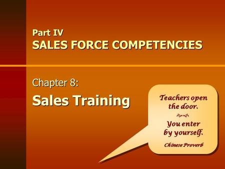 Part IV SALES FORCE COMPETENCIES