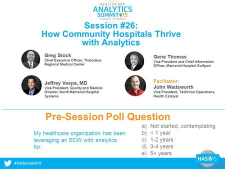 Session #26: How Community Hospitals Thrive with Analytics