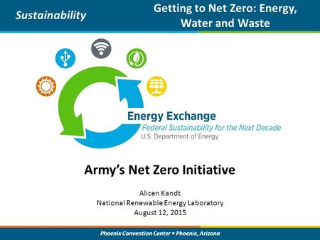 Phoenix Convention Center Phoenix, Arizona Army’s Net Zero Initiative Sustainability Getting to Net Zero: Energy, Water and Waste Alicen Kandt National.