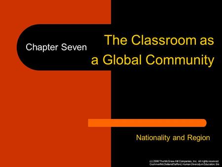 Chapter Seven The Classroom as a Global Community Nationality and Region (c) 2006 The McGraw-Hill Companies, Inc. All rights reserved. Cushner/McClelland/Safford,