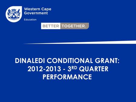 DINALEDI CONDITIONAL GRANT: 2012-2013 - 3 RD QUARTER PERFORMANCE.