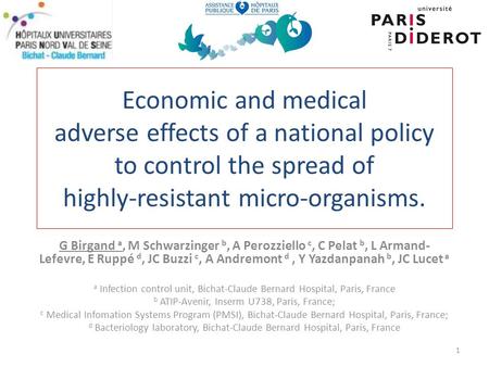 1 Economic and medical adverse effects of a national policy to control the spread of highly-resistant micro-organisms. G Birgand a, M Schwarzinger b, A.