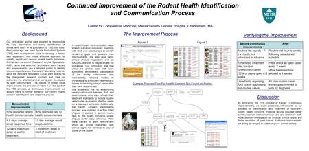 Continued Improvement of the Rodent Health Identification and Communication Process Center for Comparative Medicine, Massachusetts General Hospital, Charlestown,