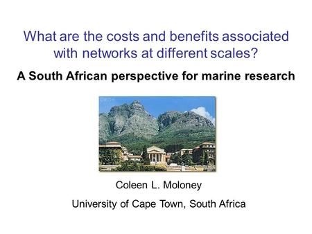 What are the costs and benefits associated with networks at different scales? A South African perspective for marine research Coleen L. Moloney University.