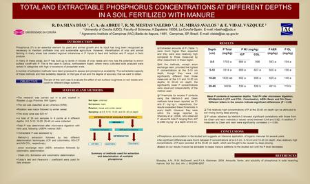 TOTAL AND EXTRACTABLE PHOSPHORUS CONCENTRATIONS AT DIFFERENT DEPTHS IN A SOIL FERTILIZED WITH MANURE R. DA SILVA DÍAS 1, C. A. de ABREU 2, R. M. MESTAS.