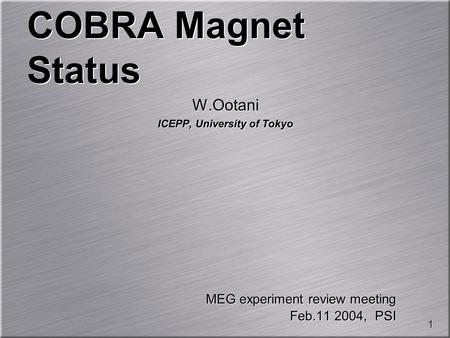 1 W.Ootani ICEPP, University of Tokyo MEG experiment review meeting Feb.11 2004, PSI W.Ootani ICEPP, University of Tokyo MEG experiment review meeting.