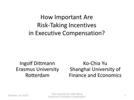 Dittmann, Yu (2010) How Important are Risk-Taking Incentives in Executive Compensation 1 How Important Are Risk-Taking Incentives in Executive Compensation?