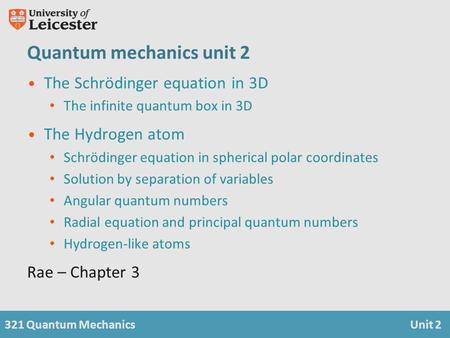 Quantum mechanics unit 2