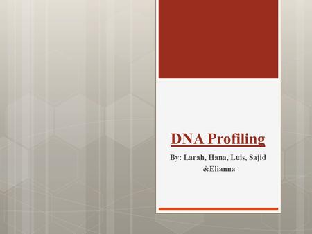 DNA Profiling By: Larah, Hana, Luis, Sajid &Elianna.