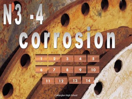 12345 678910 1112 1314 Calderglen High School What is corrosion? A chemical reaction involving a metal changing from an element to a compound answer.