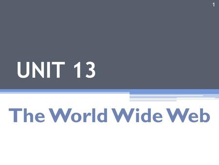 UNIT 13 The World Wide Web.