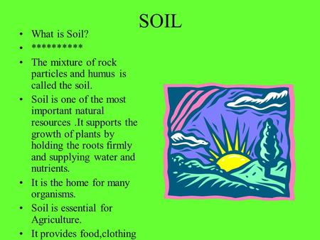 SOIL What is Soil? **********