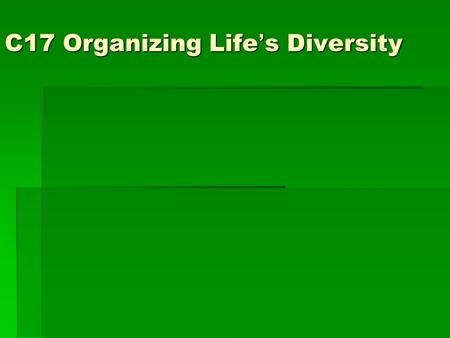 C17 Organizing Life’s Diversity. A little history:  Aristotle (2000 years ago)  Plants and animals (2 kingdom system)  Carolus Linnaeus (1750s)  Binomial.