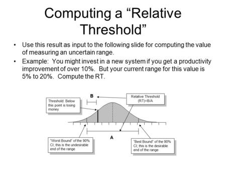 “Worst Bound” of the 90% CI; this is the undesirable end of the range “Best Bound” of the 90% CI; this is the desirable end of the range Threshold: Below.