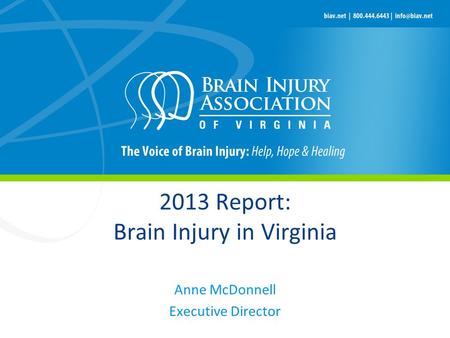 2013 Report: Brain Injury in Virginia Anne McDonnell Executive Director.