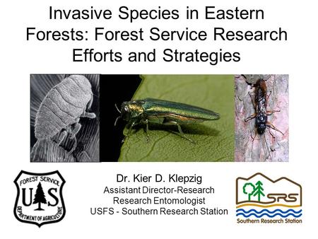 Invasive Species in Eastern Forests: Forest Service Research Efforts and Strategies Dr. Kier D. Klepzig Assistant Director-Research Research Entomologist.