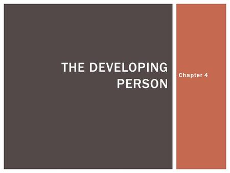 Chapter 4 THE DEVELOPING PERSON. CONCEPTION  Fewer than ½ of fertilized eggs (zygotes) survive  1 st week cell division produces 100 cells  10 days.