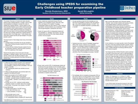 TEMPLATE DESIGN © 2008 www.PosterPresentations.com Challenges using IPEDS for examining the Early Childhood teacher preparation pipeline Abstract The purpose.