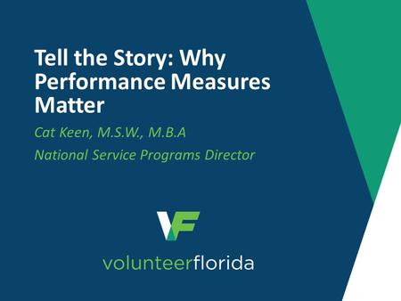 Tell the Story: Why Performance Measures Matter Cat Keen, M.S.W., M.B.A National Service Programs Director.