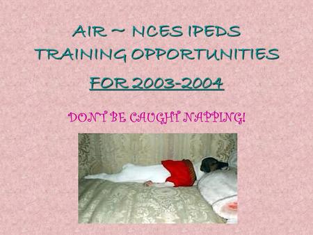 AIR ~ NCES IPEDS TRAINING OPPORTUNITIES FOR 2003-2004 DON’T BE CAUGHT NAPPING!