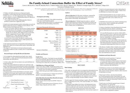 Do Family-School Connections Buffer the Effect of Family Stress? Carrie A. Blevins, M.A., Susan M. Sheridan, Ph.D., S. Andrew Garbacz, M.A., Kevin A. Kupzyk,