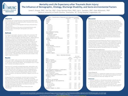 Mortality and Life Expectancy after Traumatic Brain Injury: The Influence of Demographic, Etiology, Discharge Disability, and Socio-environmental Factors.