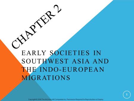 Copyright © 2006 The McGraw-Hill Companies Inc. Permission Required for Reproduction or Display. CHAPTER 2 EARLY SOCIETIES IN SOUTHWEST ASIA AND THE INDO-EUROPEAN.