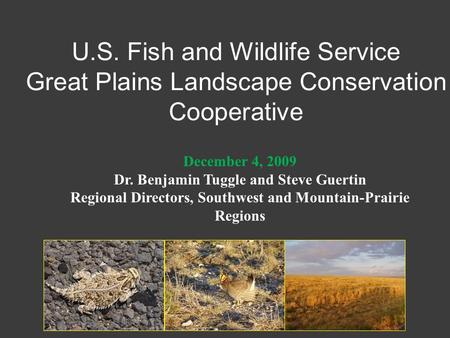 U.S. Fish and Wildlife Service Great Plains Landscape Conservation Cooperative December 4, 2009 Dr. Benjamin Tuggle and Steve Guertin Regional Directors,