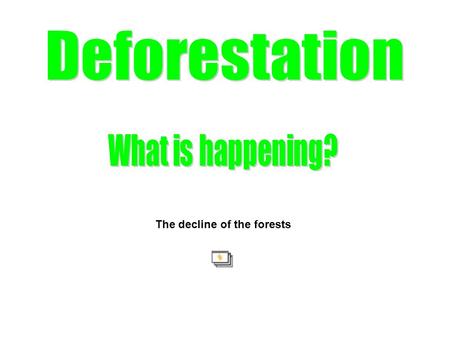 The decline of the forests. Every second an area the size of a football field in the rain forest around the world vanishes. Rain forests covered 14% of.