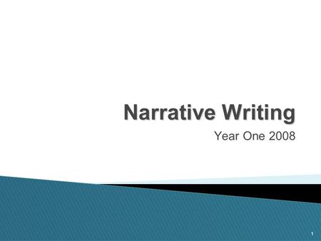 1 Narrative Writing Year One 2008.  0.5 writing can communicate ideas, feelings and information  use of a variety of writing tools, including crayons,