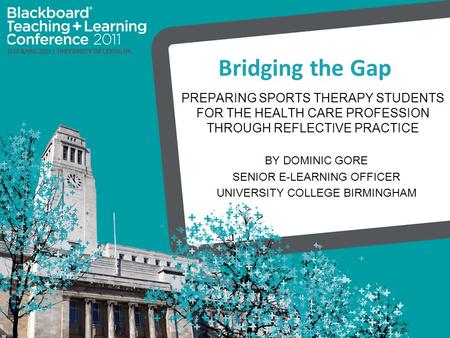 Bridging the Gap PREPARING SPORTS THERAPY STUDENTS FOR THE HEALTH CARE PROFESSION THROUGH REFLECTIVE PRACTICE BY DOMINIC GORE SENIOR E-LEARNING OFFICER.