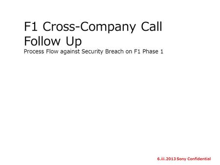 F1 Cross-Company Call Follow Up Process Flow against Security Breach on F1 Phase 1 6.iii.2013 Sony Confidential.