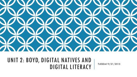 UNIT 2: BOYD, DIGITAL NATIVES AND DIGITAL LITERACY TUESDAY 9/21/2015.