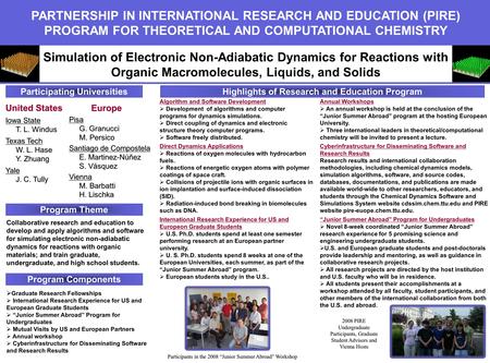 PARTNERSHIP IN INTERNATIONAL RESEARCH AND EDUCATION (PIRE) PROGRAM FOR THEORETICAL AND COMPUTATIONAL CHEMISTRY Simulation of Electronic Non-Adiabatic Dynamics.