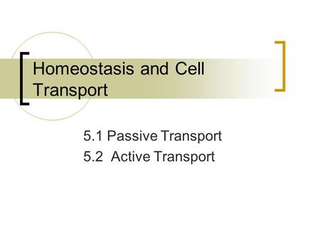 Homeostasis and Cell Transport